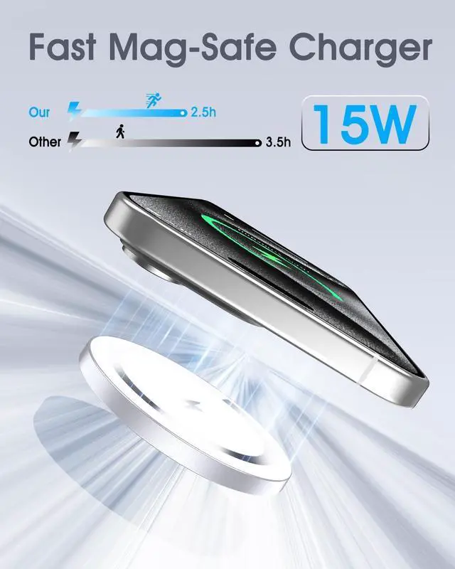 Alt view image 3 of 7 - for  Mag-Safe Charger 2 Pack Magnetic Wireless Charger for iPhone 16 15 14 13 12 Pro Max Plus Mini 15W Fast Charging Pad for Airpods 4/3/2/Pro Strong Magnet Silver