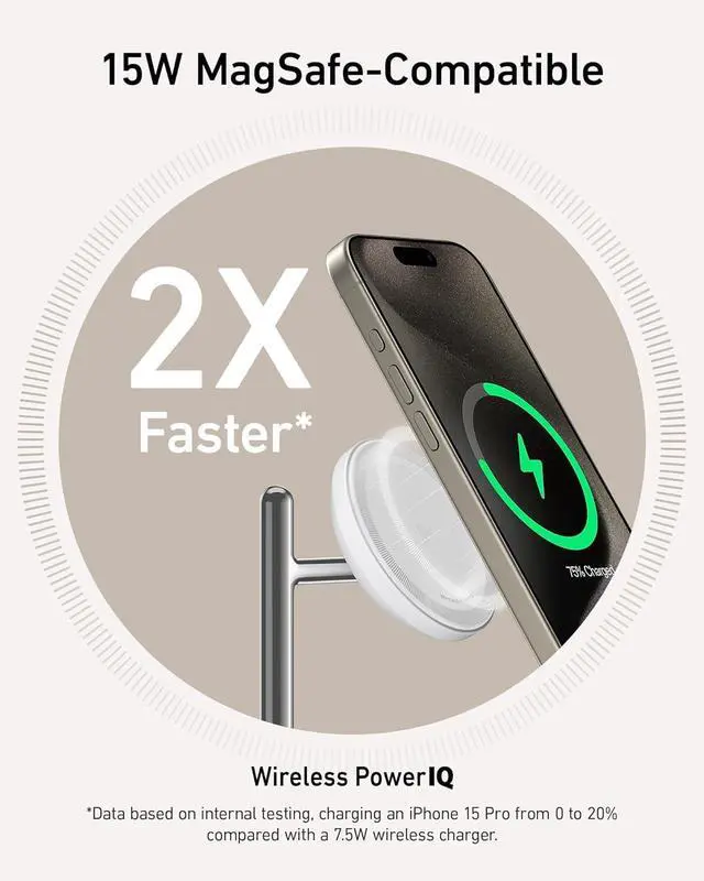 Alt view image 2 of 7 - MagSafe-Compatible iPhone 16 Wireless Charging Stand MagGo 3 in 1 Wireless Charging Station Qi2 Certified 15W Wireless Charger Desk Accessory for iPhone 16/15/14/13/12  Watch AirPods