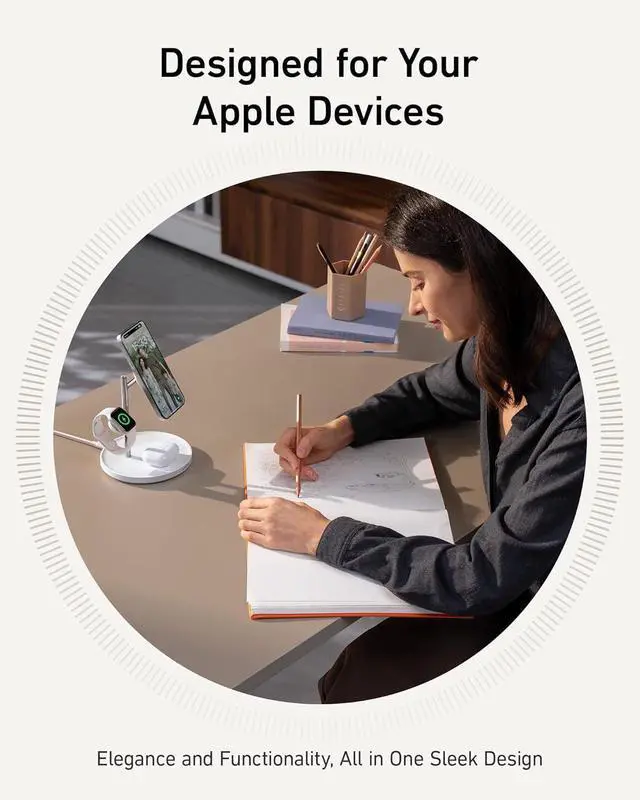 Alt view image 3 of 7 - MagSafe-Compatible iPhone 16 Wireless Charging Stand MagGo 3 in 1 Wireless Charging Station Qi2 Certified 15W Wireless Charger Desk Accessory for iPhone 16/15/14/13/12  Watch AirPods
