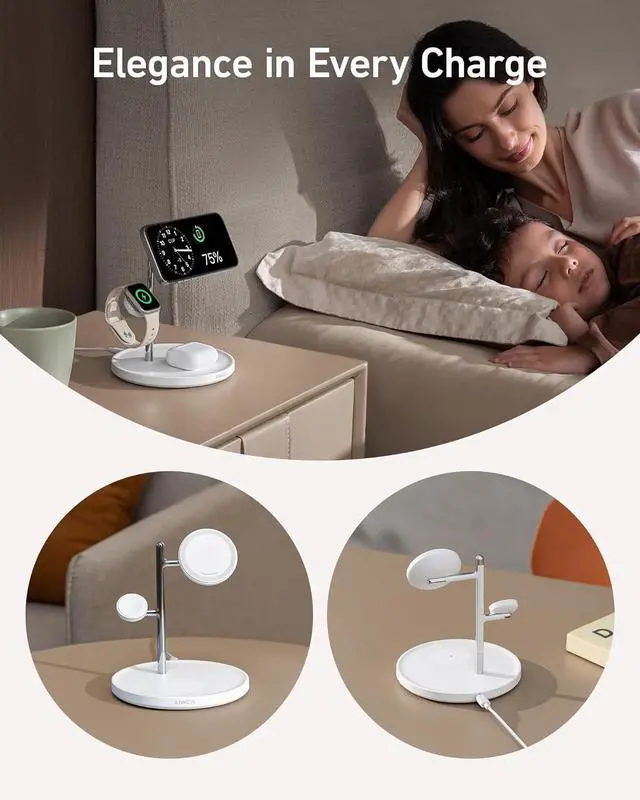 Alt view image 5 of 7 - MagSafe-Compatible iPhone 16 Wireless Charging Stand MagGo 3 in 1 Wireless Charging Station Qi2 Certified 15W Wireless Charger Desk Accessory for iPhone 16/15/14/13/12  Watch AirPods