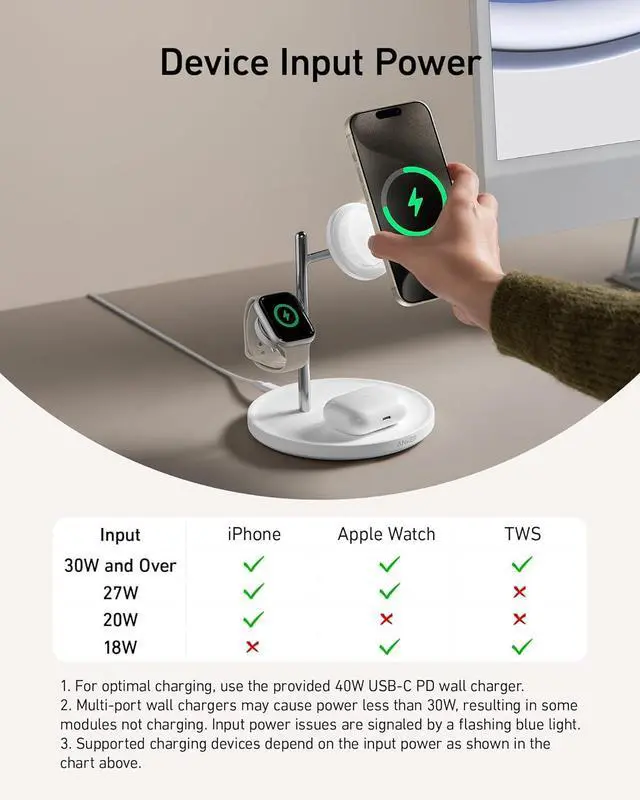 Alt view image 7 of 7 - MagSafe-Compatible iPhone 16 Wireless Charging Stand MagGo 3 in 1 Wireless Charging Station Qi2 Certified 15W Wireless Charger Desk Accessory for iPhone 16/15/14/13/12  Watch AirPods