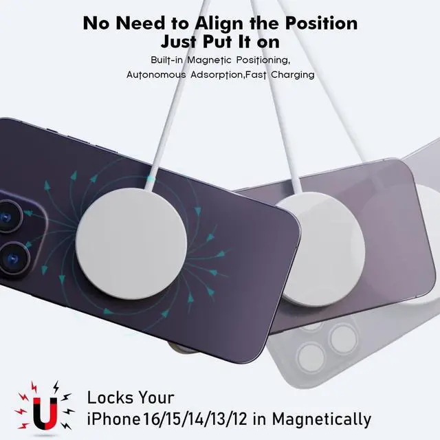 Alt view image 7 of 7 - Magnetic Wireless Charger Fast iPhone Mag-Safe Charger for iPhone 16 Pro Max/16 Pro/iPhone15Pro Max/15 Plus/14/13/12/AirPods 3/2/Pro/Pro 2 Magnet Charging Pad Mag Safe Chargerwith Dual Charging Ports