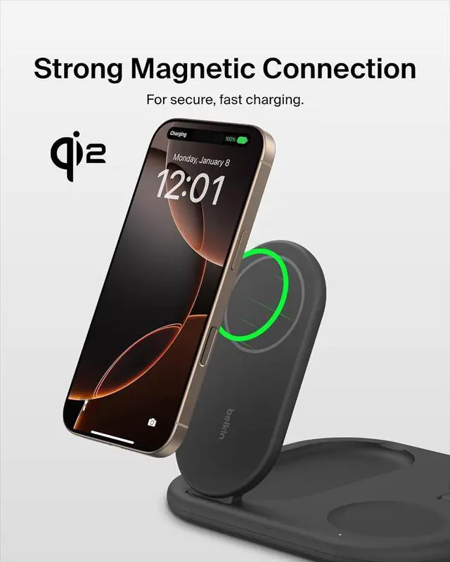 Alt view image 4 of 7 - 3-in-1 MagSafe-Compatible iPhone Charger 15W Foldable Magnetic Qi2-Certified Wireless Charging Station for iPhone 16  Watch Series 10 AirPods 4 and More w/Non-Slip Base & PSU - Black