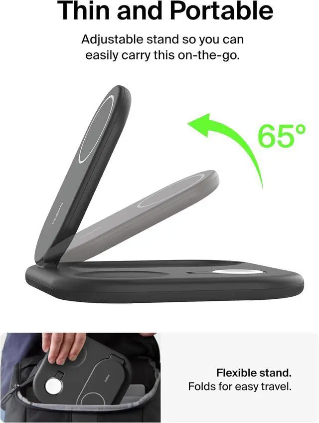 Alt view image 6 of 7 - 3-in-1 MagSafe-Compatible iPhone Charger 15W Foldable Magnetic Qi2-Certified Wireless Charging Station for iPhone 16  Watch Series 10 AirPods 4 and More w/Non-Slip Base & PSU - Black