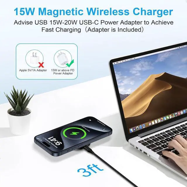 Alt view image 3 of 7 - S24 Ultra Magnetic Charger 15W Fast MagSafe Wireless Charging Pad Charger Stand with USB C Charger Block for  Galaxy Z Flip6 Fold6 S24 S23FE S22 Plus iPhone 16 15 Pro Max Pixel 9Pro 8 7
