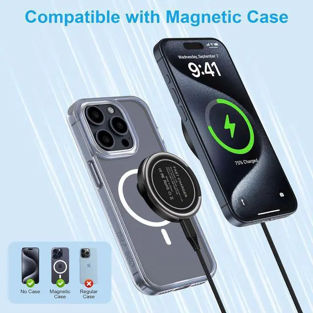 Alt view image 4 of 7 - S24 Ultra Magnetic Charger 15W Fast MagSafe Wireless Charging Pad Charger Stand with USB C Charger Block for  Galaxy Z Flip6 Fold6 S24 S23FE S22 Plus iPhone 16 15 Pro Max Pixel 9Pro 8 7