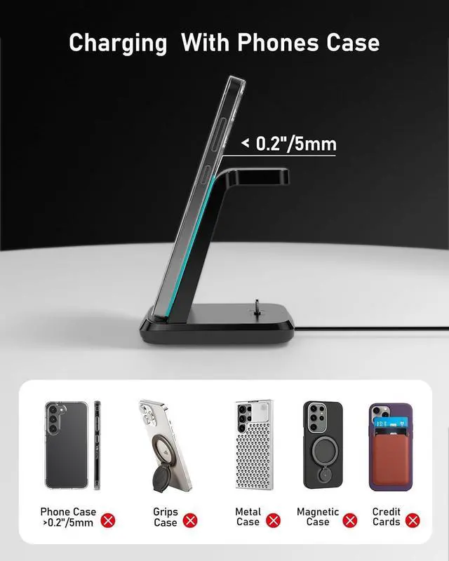 Alt view image 3 of 7 - Wireless Charger for  Phones Watch Earbuds(Not for Z Flip & A Serie-Phone) 3 in 1 Charging Station for Galaxy Watch 7/Ultra/6/5/4/3 S25 S24 S23 S22 S21 S20/Note 20 10/Z Fold 4 3 Buds/2/Pro