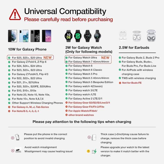 Alt view image 2 of 6 - Wireless Charger for /Android Foldable 3 in 1 Fast Charging Station/Stand/Multi Charger for  S25 Ultra/S24/Note 20 Travel Pad for Galaxy Watch 7/6/5/4/Active 2 For Buds(Black)