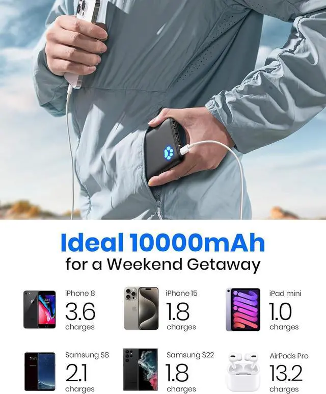 Alt view image 6 of 7 - Portable Charger 12000mAh with Built-in Cables 22.5W Fast Charging Power Bank USB C Input/Output Smart LED Display Compact External Battery for iPhone 15  Galaxy iPad Tablets