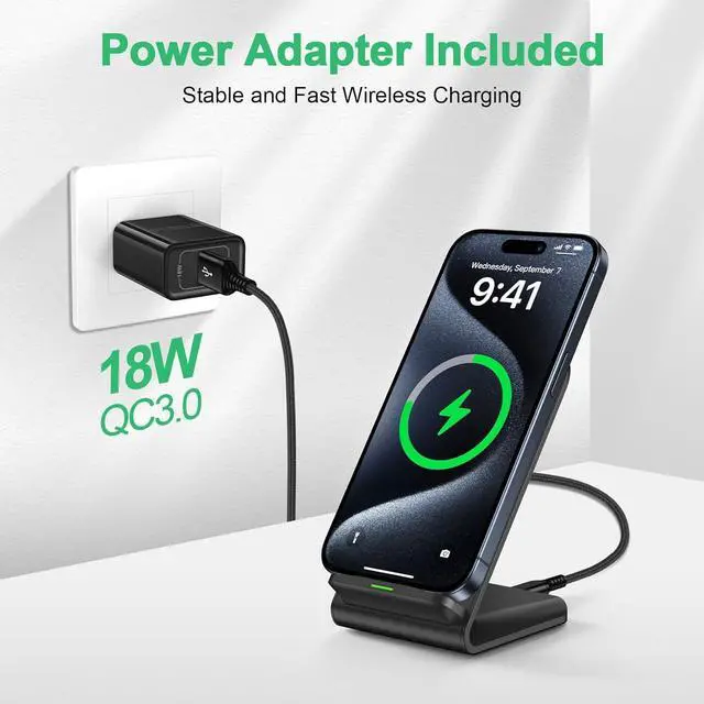 Alt view image 2 of 7 - Wireless Charger Fast Charging Stand Wireless Android Desk Phone Charger Pad 15W for  Galaxy S24 S25 Ultra Plus S24FE S23FE S22 S21 Pixel 9 Pro iPhone 16/15 Pro Max with 18W Adapter