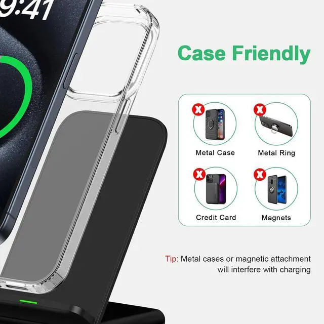 Alt view image 4 of 7 - Wireless Charger Fast Charging Stand Wireless Android Desk Phone Charger Pad 15W for  Galaxy S24 S25 Ultra Plus S24FE S23FE S22 S21 Pixel 9 Pro iPhone 16/15 Pro Max with 18W Adapter