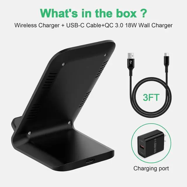 Alt view image 5 of 7 - Wireless Charger Fast Charging Stand Wireless Android Desk Phone Charger Pad 15W for  Galaxy S24 S25 Ultra Plus S24FE S23FE S22 S21 Pixel 9 Pro iPhone 16/15 Pro Max with 18W Adapter