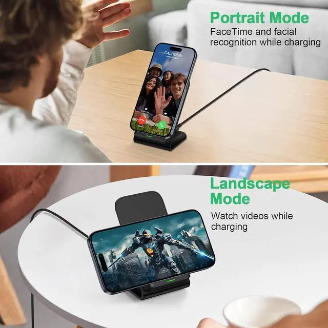 Alt view image 6 of 7 - Wireless Charger Fast Charging Stand Wireless Android Desk Phone Charger Pad 15W for  Galaxy S24 S25 Ultra Plus S24FE S23FE S22 S21 Pixel 9 Pro iPhone 16/15 Pro Max with 18W Adapter
