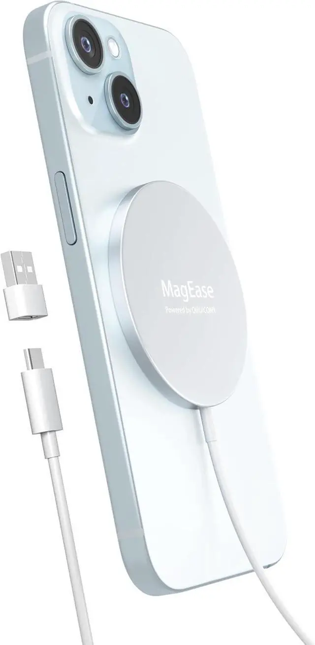 Main image of Magnetic Wireless Charger MagEase 15W Wireless Charger Magnetic Compatible with iPhone 16 15 14 13 12 Series and AirPods 3/2/Pro Charging Pad with USB-C Cable and USB-A Converter (White)