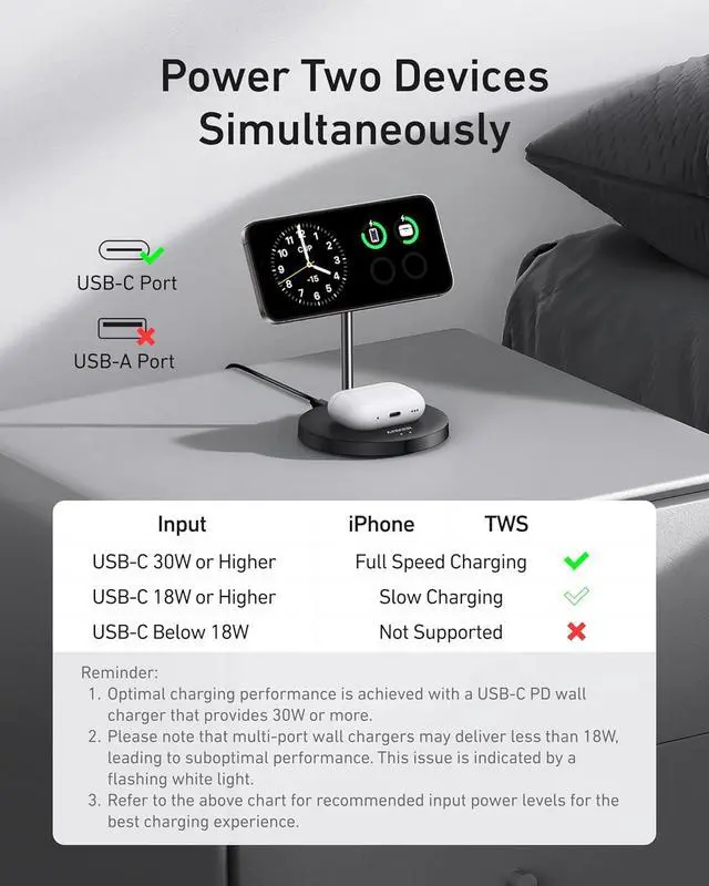 Alt view image 3 of 6 - MagSafe Compatible MagGo Charger Stand iPhone 16 Wireless Charger 2-in-1 Charging Station Qi2 Certified 15W Wireless Charger Stand for iPhone 16/15/14/13/12  (No Adapter)
