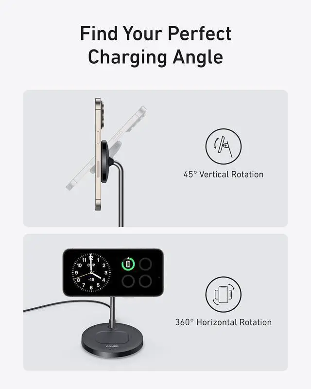 Alt view image 4 of 6 - MagSafe Compatible MagGo Charger Stand iPhone 16 Wireless Charger 2-in-1 Charging Station Qi2 Certified 15W Wireless Charger Stand for iPhone 16/15/14/13/12  (No Adapter)