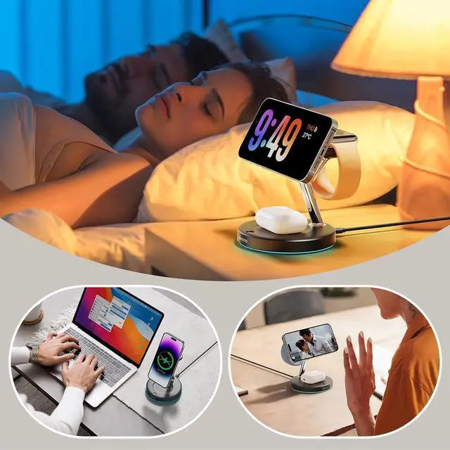Alt view image 5 of 6 - 2025 3 in 1 Charging Station Compatible with Magsafe Charger Wireless Charger Stand for iPhone 16 15 14 13 12 Series Wireless Charging Station for AirPods Wireless Charging Stand for iWatch Series