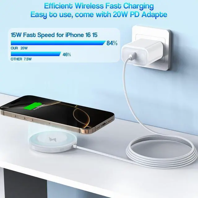 Alt view image 2 of 7 - Magnetic Wireless Charger for iPhone 16 15 2Pack 6FT 15W  Fast Mag-Safe Charger with USB C Fast Charging Block Adapter for iPhone 16/16 Pro/Pro Max/15/14/13/12/Plus/Pro/Pro Max AirPods 3/2/Pro 2