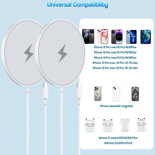 Alt view image 3 of 7 - Magnetic Wireless Charger for iPhone 16 15 2Pack 6FT 15W  Fast Mag-Safe Charger with USB C Fast Charging Block Adapter for iPhone 16/16 Pro/Pro Max/15/14/13/12/Plus/Pro/Pro Max AirPods 3/2/Pro 2