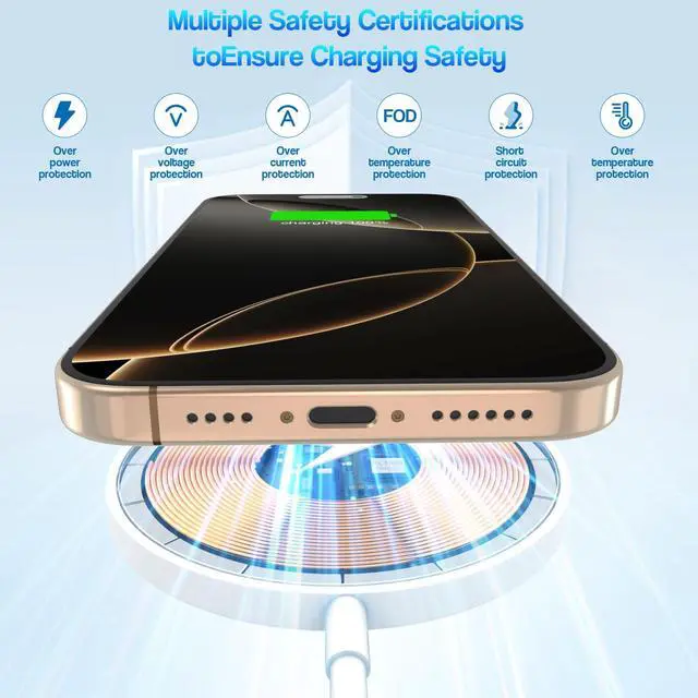 Alt view image 4 of 7 - Magnetic Wireless Charger for iPhone 16 15 2Pack 6FT 15W  Fast Mag-Safe Charger with USB C Fast Charging Block Adapter for iPhone 16/16 Pro/Pro Max/15/14/13/12/Plus/Pro/Pro Max AirPods 3/2/Pro 2