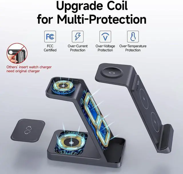 Alt view image 4 of 7 - 3 in 1 Wireless Charging Station for  Fast Phone Charger Station for  Galaxy S24 S23 S22 S20 Ultra Z Flip Fold 5/4/3Galaxy Watch 6/5/4/3Buds Black