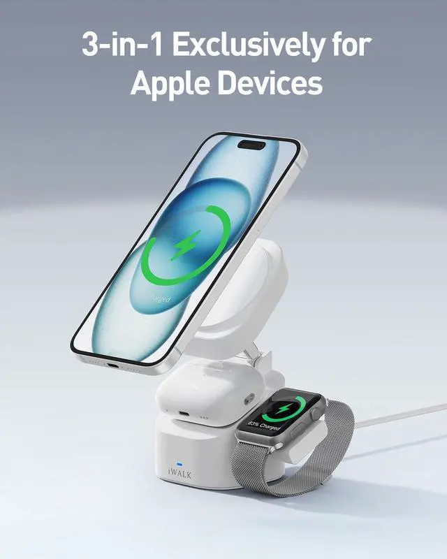 Alt view image 2 of 6 - Magnetic Wireless Charger 3 in 1 Foldable Charger Stand Adjustable Charging Station for  Devices Compatible with iPhone 16/15/14/13/12  Watch AirPods (20W USB-C Charger Included)