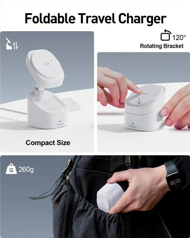 Alt view image 4 of 6 - Magnetic Wireless Charger 3 in 1 Foldable Charger Stand Adjustable Charging Station for  Devices Compatible with iPhone 16/15/14/13/12  Watch AirPods (20W USB-C Charger Included)