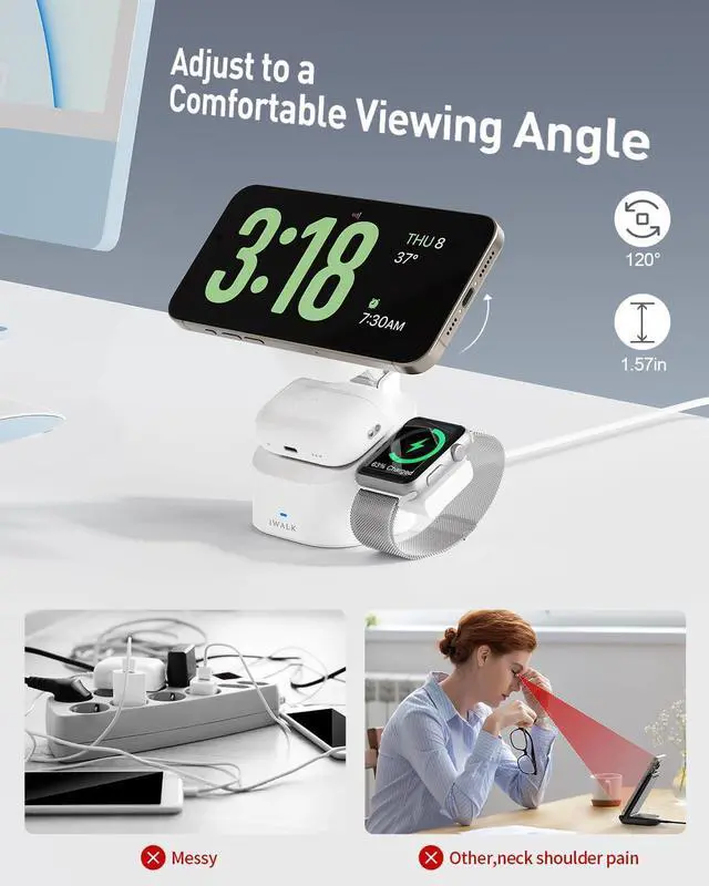 Alt view image 5 of 6 - Magnetic Wireless Charger 3 in 1 Foldable Charger Stand Adjustable Charging Station for  Devices Compatible with iPhone 16/15/14/13/12  Watch AirPods (20W USB-C Charger Included)