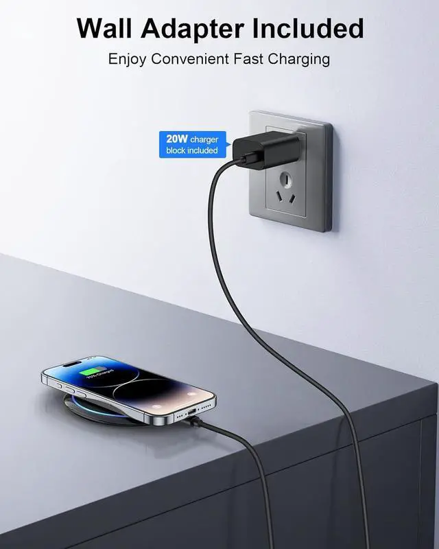 Alt view image 3 of 7 - Fast Wireless Charger 7.5W Qi Certified Charging Pad with PD3.0 Adapter USB Charger for iPhone 16/16 Plus/16 Pro/16 Pro Max/15/14/13/12/Airpods 2 10W for  S25 S24 S23 S22 S21/Note 20