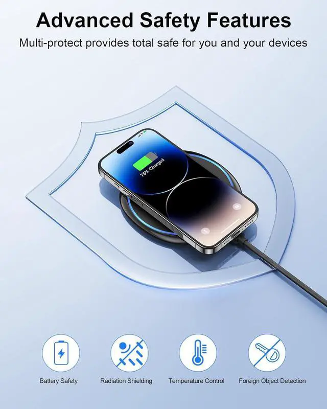 Alt view image 6 of 7 - Fast Wireless Charger 7.5W Qi Certified Charging Pad with PD3.0 Adapter USB Charger for iPhone 16/16 Plus/16 Pro/16 Pro Max/15/14/13/12/Airpods 2 10W for  S25 S24 S23 S22 S21/Note 20