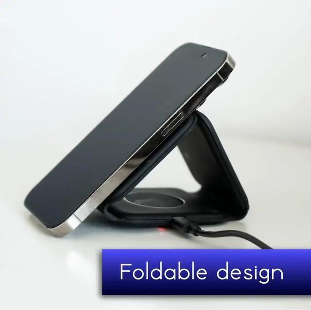 Alt view image 4 of 7 - 3 in 1 Foldable Magnetic Wireless Fast Charger Station Desk and Travel with 20W Adapter for iPhone 15 14 13 12 11 XR X iWatch 9 8 7 6 5 4 3 2 Nike AirPods 3 2