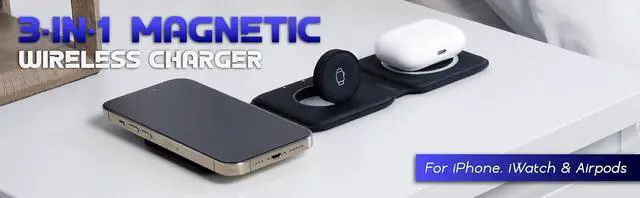 Alt view image 6 of 7 - 3 in 1 Foldable Magnetic Wireless Fast Charger Station Desk and Travel with 20W Adapter for iPhone 15 14 13 12 11 XR X iWatch 9 8 7 6 5 4 3 2 Nike AirPods 3 2