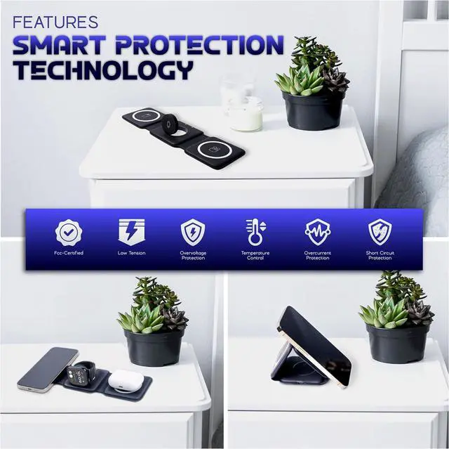 Alt view image 7 of 7 - 3 in 1 Foldable Magnetic Wireless Fast Charger Station Desk and Travel with 20W Adapter for iPhone 15 14 13 12 11 XR X iWatch 9 8 7 6 5 4 3 2 Nike AirPods 3 2