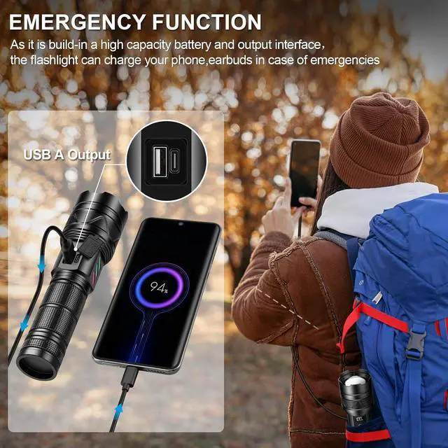 Alt view image 7 of 7 - Rechargeable Flashlights 2000 High Lumens Long Range 5000ft Super Bright LED Flashlight USB C High Powerd Multi-Functional Heavy Duty Strong Flash Light High Beam for Emergency Security Camping