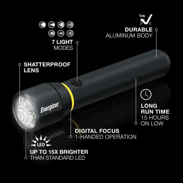 Alt view image 2 of 7 - ENERGIZER LED Flashlight Vision PRO Ultra Bright 1000+ Lumens IPX4 Water Resistant Aircraft-Grade Aluminum LED Light Rugged Metal Flash Light for Outdoors Emergency Power Outage Black