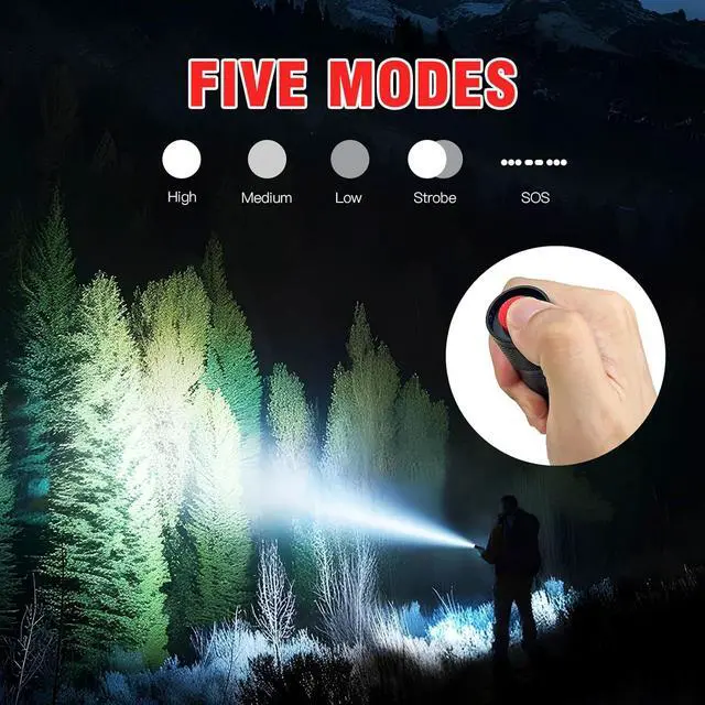 Alt view image 3 of 7 - A100 LED EDC Flashlights High Lumens Bright Zoomable Waterproof Powerful Emergency Tactical LED Flashlights for Home and 5 Modes Flashlight for Camping GearHikingWalking2Pack