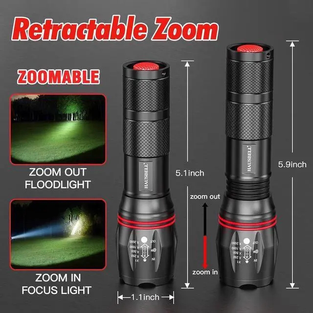 Alt view image 4 of 7 - A100 LED EDC Flashlights High Lumens Bright Zoomable Waterproof Powerful Emergency Tactical LED Flashlights for Home and 5 Modes Flashlight for Camping GearHikingWalking2Pack