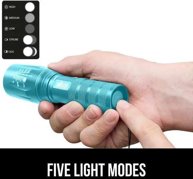 Alt view image 4 of 7 - Powerful LED Tactical Flashlight 750 FT High Lumens 5 Adjustable Modes Water Resistant Ultra Bright Zoom Flashlights Small Mini Flash Light Camping Night Dog Walking Turquoise