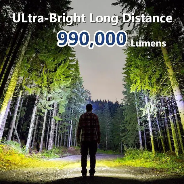 Alt view image 2 of 7 - Rechargeable Flashlights 2 Pack 990 000 Lumens Super Bright Flashlight with LCD Digital Display 5 Adjustable Mode Powerful Tactical Flashlight Waterproof Flashlights for Camping Hiking