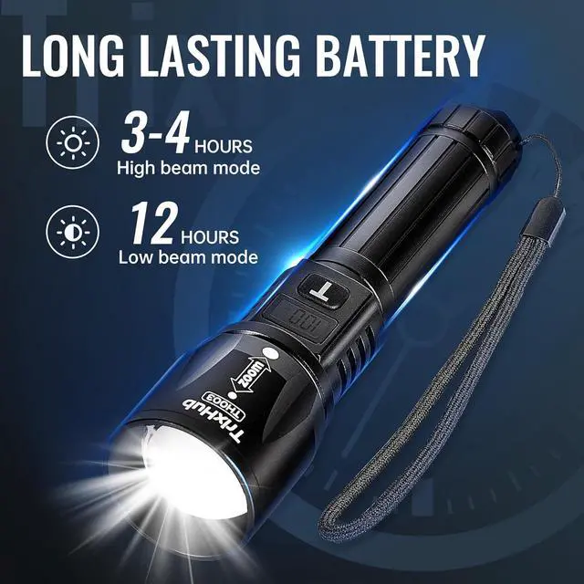 Alt view image 5 of 7 - Rechargeable Flashlights 2 Pack 990 000 Lumens Super Bright Flashlight with LCD Digital Display 5 Adjustable Mode Powerful Tactical Flashlight Waterproof Flashlights for Camping Hiking