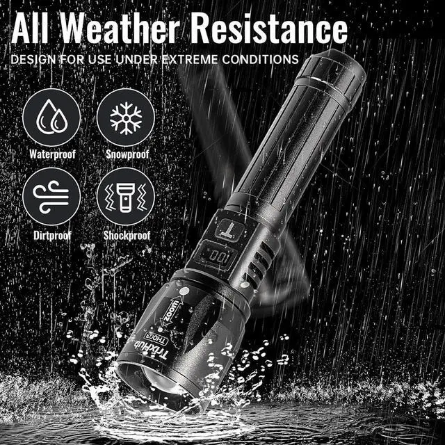Alt view image 6 of 7 - Rechargeable Flashlights 2 Pack 990 000 Lumens Super Bright Flashlight with LCD Digital Display 5 Adjustable Mode Powerful Tactical Flashlight Waterproof Flashlights for Camping Hiking