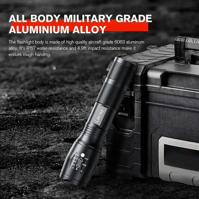 Alt view image 6 of 7 - Tactical Flashlight S2000-2 Pack Bright Military Grade LED Flashlights High Lumens - Portable Handheld Flash Light 5 Modes Zoomable Waterproof Flashlights for Home Emergency Camping Outdoor
