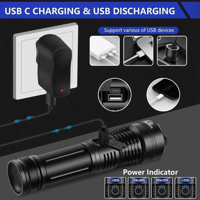 Alt view image 3 of 7 - Flashlights High Lumens Rechargeable 2000 Lumens Super Bright Handheld LED Flash Light Powerful Emergency Linternas Waterproof Long Lasting for Hiking Camping Gift