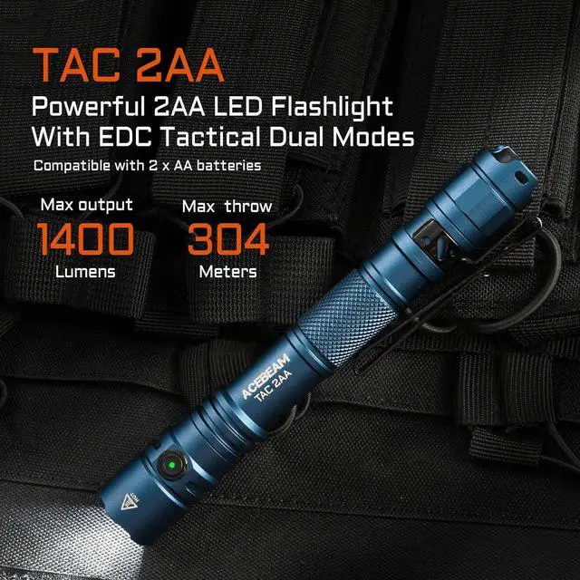 Alt view image 2 of 6 - TAC 2AA EDC Tactical Dual Modes Flashlight Rechargeable 1400 High Lumens Flashlight Dual Switch Pocket LED Flashlight Super Bright Small Flash Light for Emergency Camping Home(SFT-25R HI)