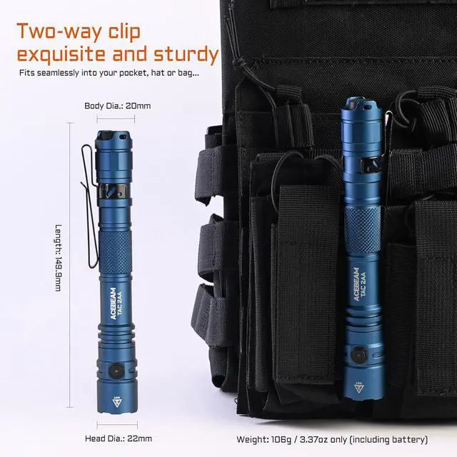 Alt view image 4 of 6 - TAC 2AA EDC Tactical Dual Modes Flashlight Rechargeable 1400 High Lumens Flashlight Dual Switch Pocket LED Flashlight Super Bright Small Flash Light for Emergency Camping Home(SFT-25R HI)