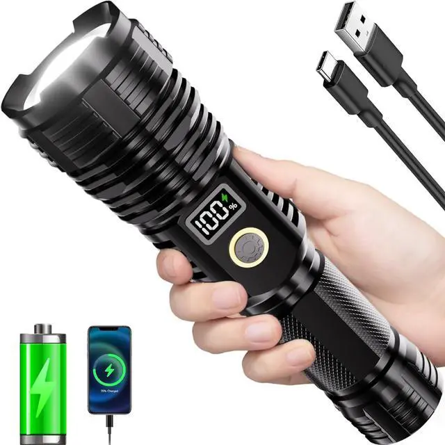 Main image of Flashlights High Lumens Rechargeable 990000LM LED Super Bright Flash Light Zoomable Linternas with LCD Digital Display 5 Modes Waterproof Powerful Tactical Flashlight for Emergencies Camping Gift