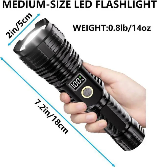 Alt view image 6 of 7 - Flashlights High Lumens Rechargeable 990000LM LED Super Bright Flash Light Zoomable Linternas with LCD Digital Display 5 Modes Waterproof Powerful Tactical Flashlight for Emergencies Camping Gift
