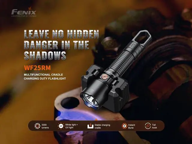 Alt view image 3 of 7 - WF25RM 3000 Lumen Police Duty Flashlight/Blacklight Charging Cradle USB-C Rechargeable Battery and EdisonBright Charging Cable Carrier