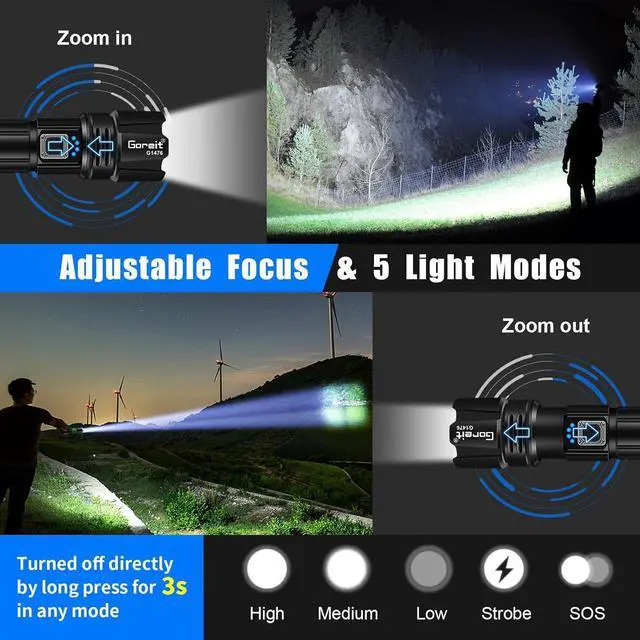 Alt view image 5 of 7 - Flashlight High Lumens Rechargeable 990 000 Lumen Led Flashlights XHP70.2 USB Super Bright Flash Light Battery Powered Powerful Handheld Flashlights for Emergencies Camping IP67 Waterproof