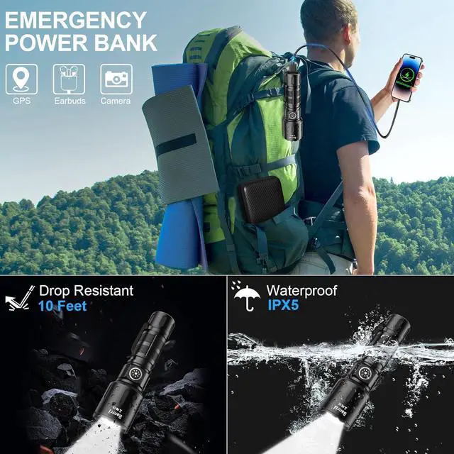 Alt view image 6 of 7 - Rechargeable Flashlights 20 000 High Lumens 1500M Long Throw Super Bright LED Small Powerful Tactical Flashlight with Memory Function 6Modes Pocket Waterproof Flash Light for Camping Emergency